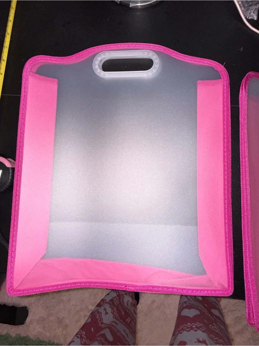 Pink-Trim Clear Tote Organizer with Handle